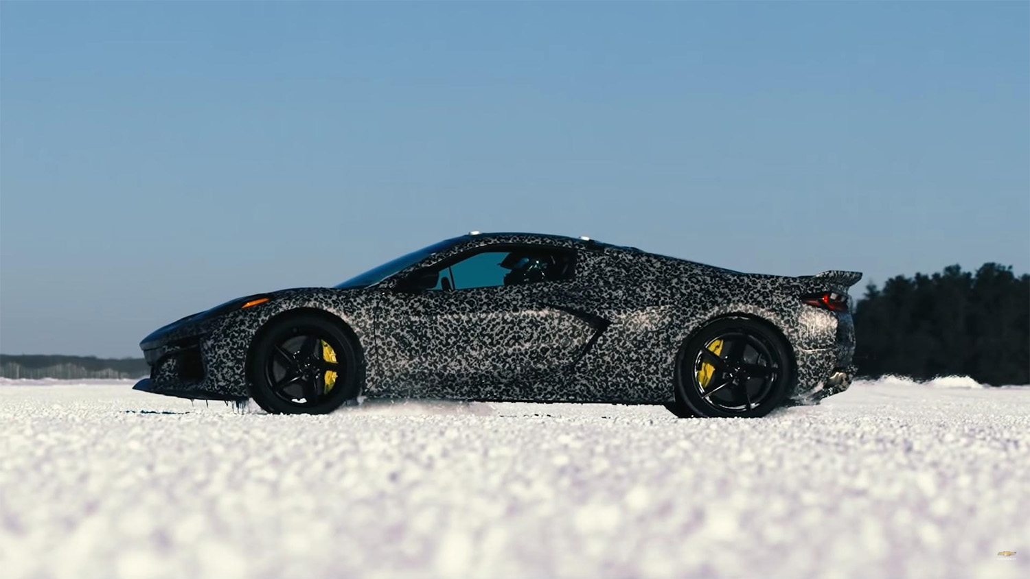 Side view of the electrified hybrid all-wheel drive Corvette test mule from Chevy's new Youtube Video