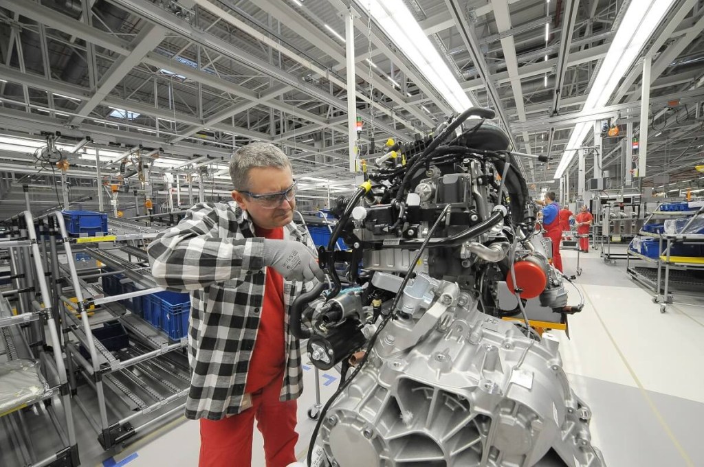 Large, complicated components like this engine from a Volkswagen plant could be expensive without an extended car warranty. 