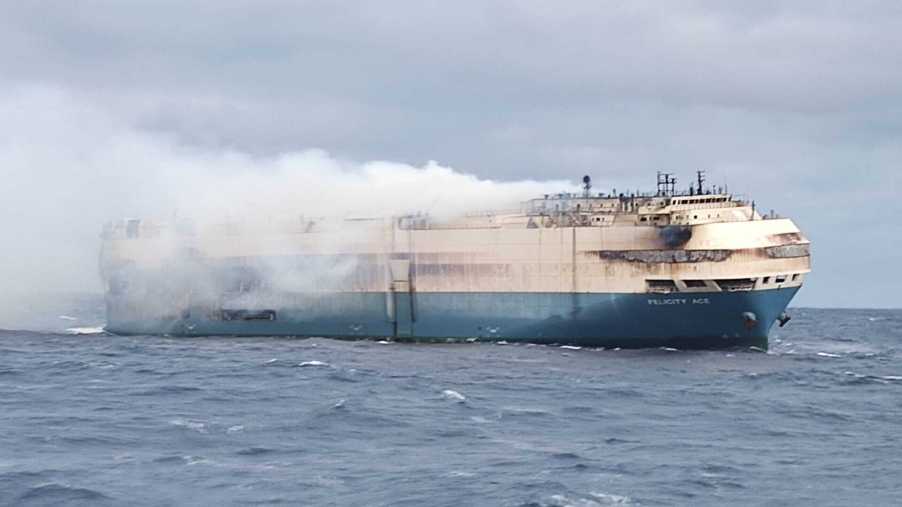 The Felicity Ace, a Ship carrying luxury cars, is on fire and adrift in the middle of the Atlantic Ocean