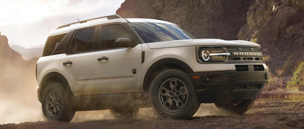A white 2022 Ford Bronco Sport small off-road SUV.