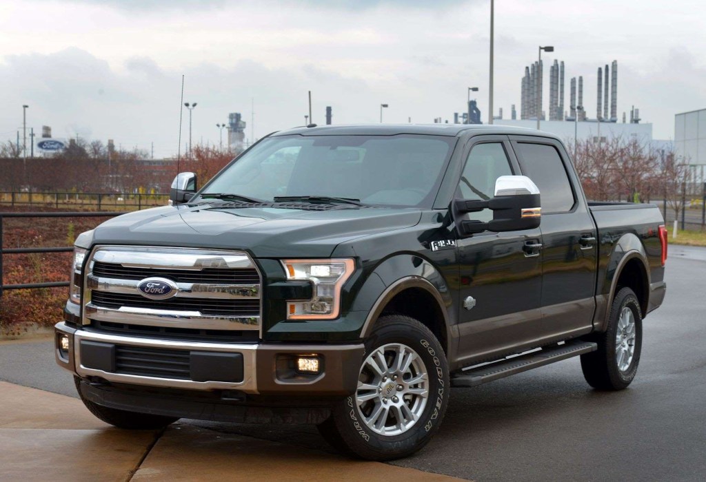 Front angle view of black 2015 Ford F-150, highlighting how to find the actual value of your car