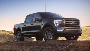 Front angle view of black 2022 Ford F-150, which currently doesn't meet 40 mpg fuel economy standard for 2026