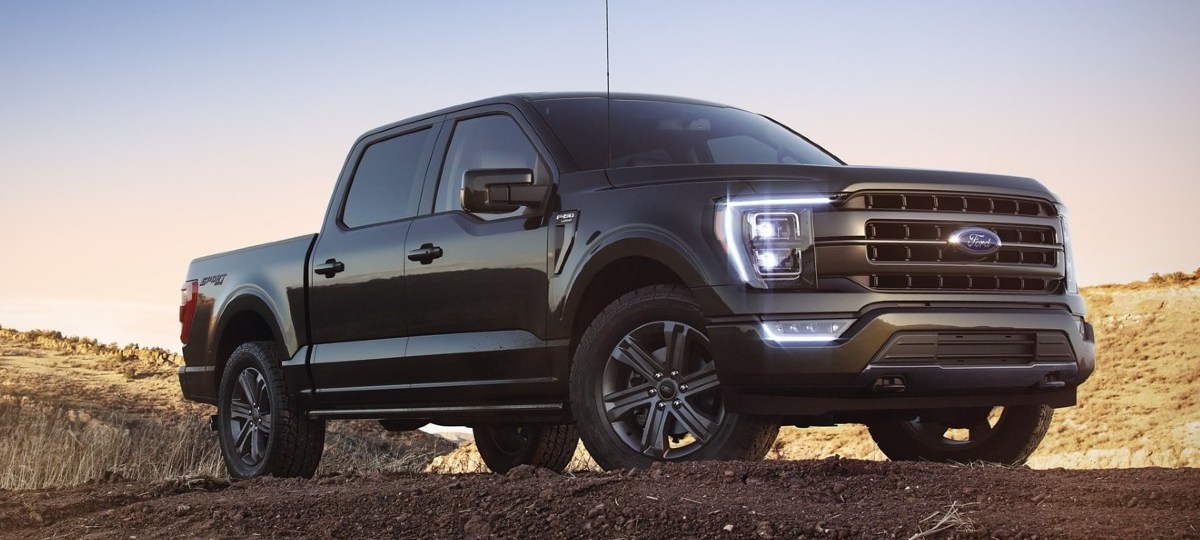 Front angle view of black 2022 Ford F-150, which currently doesn't meet 40 mpg fuel economy standard for 2026