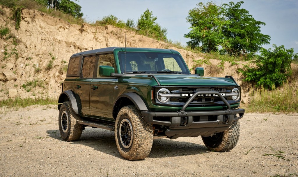Front angle view of green 2022 Ford Bronco, one of the best SUVs to buy for off-road use in 2022
