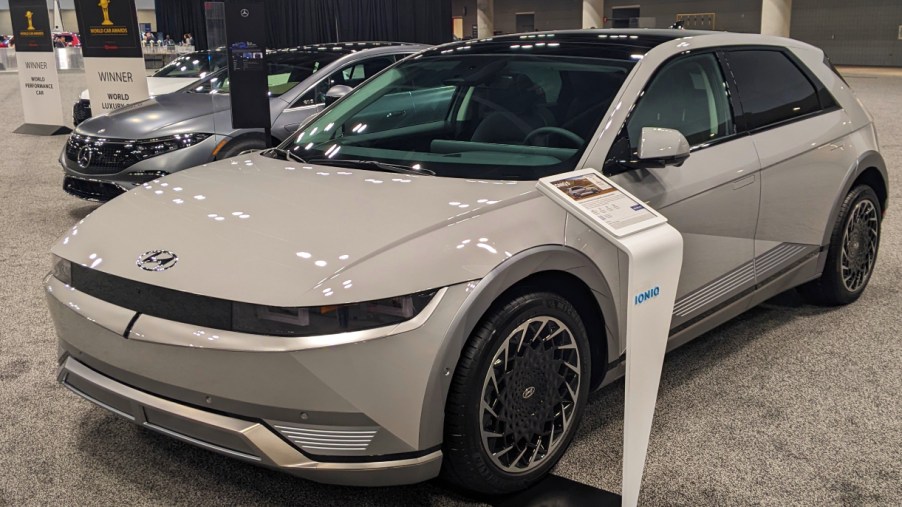 A gray 2022 Hyundai Ioniq 5 at the 2022 NY International Auto Show.