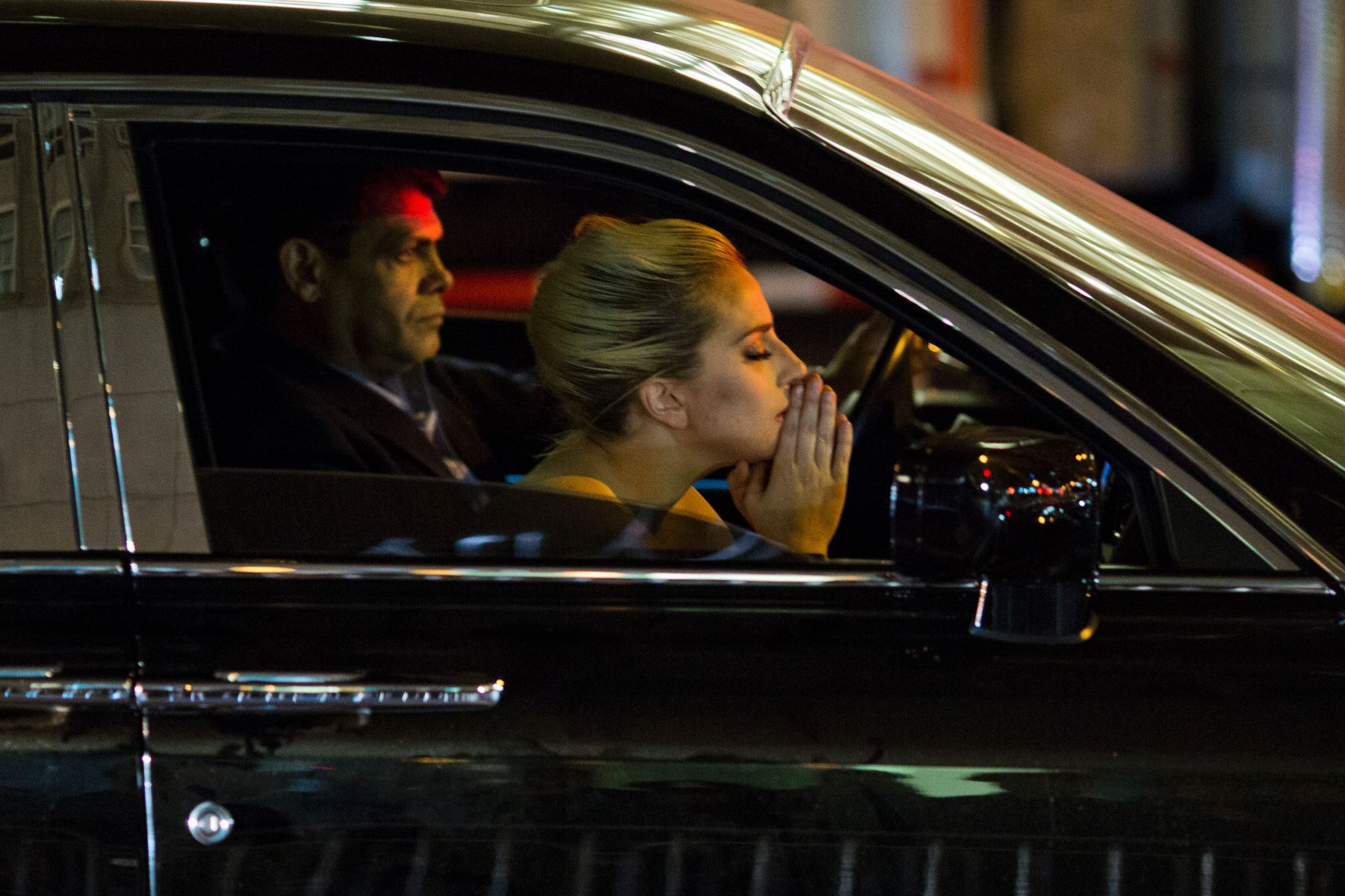 Lady Gage waiting in a car after a protest against Donald Trump in New York City
