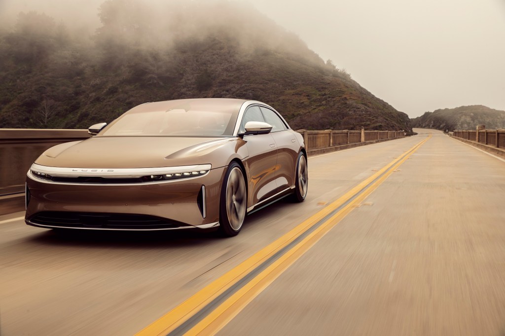 Lucid Air drives on mountain roads