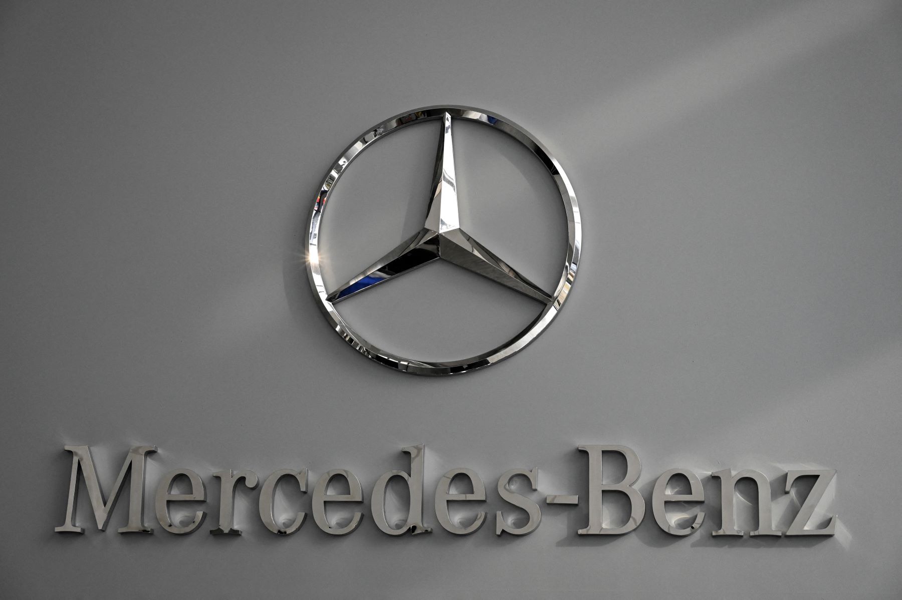 The Mercedes-Benz logo seen at an automotive plant in Beijing, China