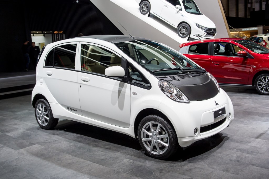 Mitsubishi iMIEV is displayed at the 88th Geneva International Motor Show.