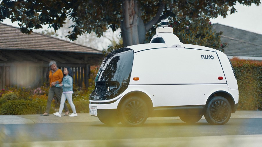 Nuro R2 Self-driving autonomous delivery vehicle on the road in California