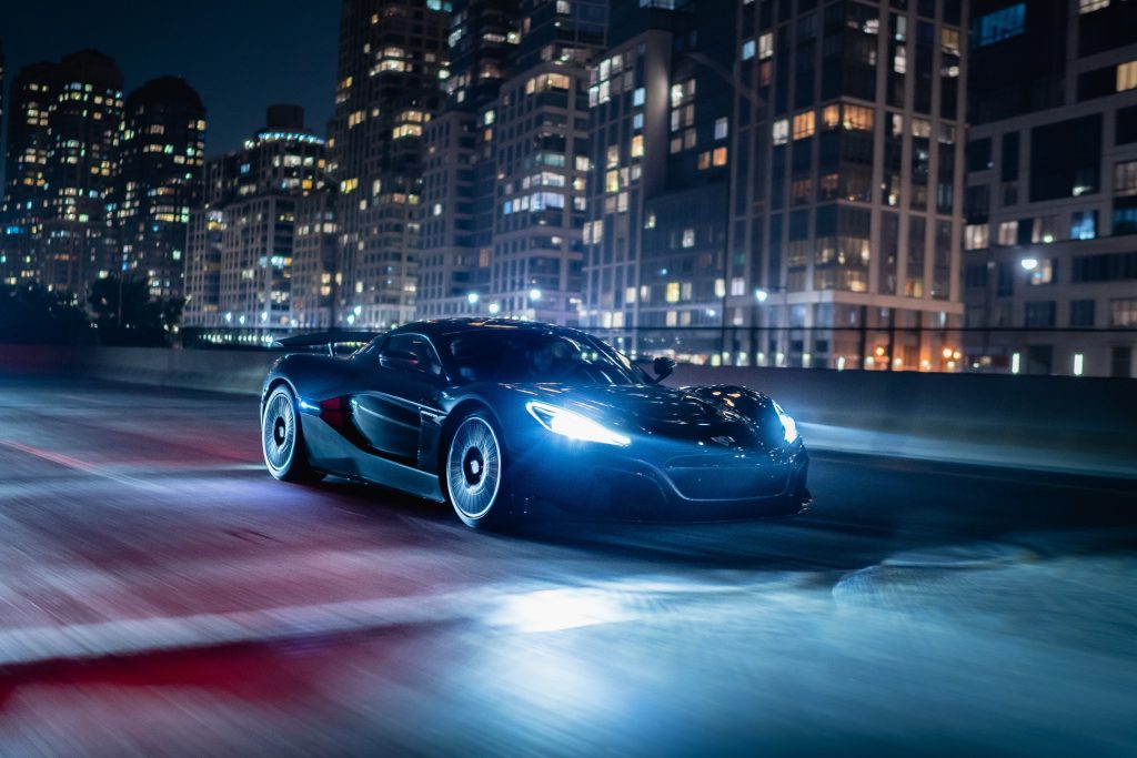 Rimac Nevera in New York at night