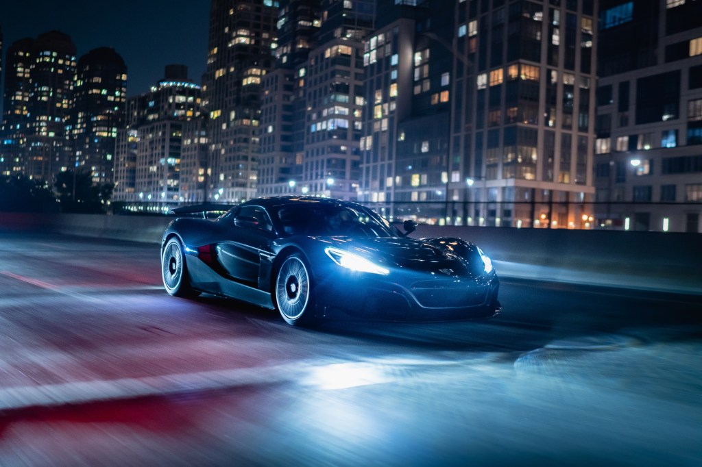 Rimac Nevera in New York at night