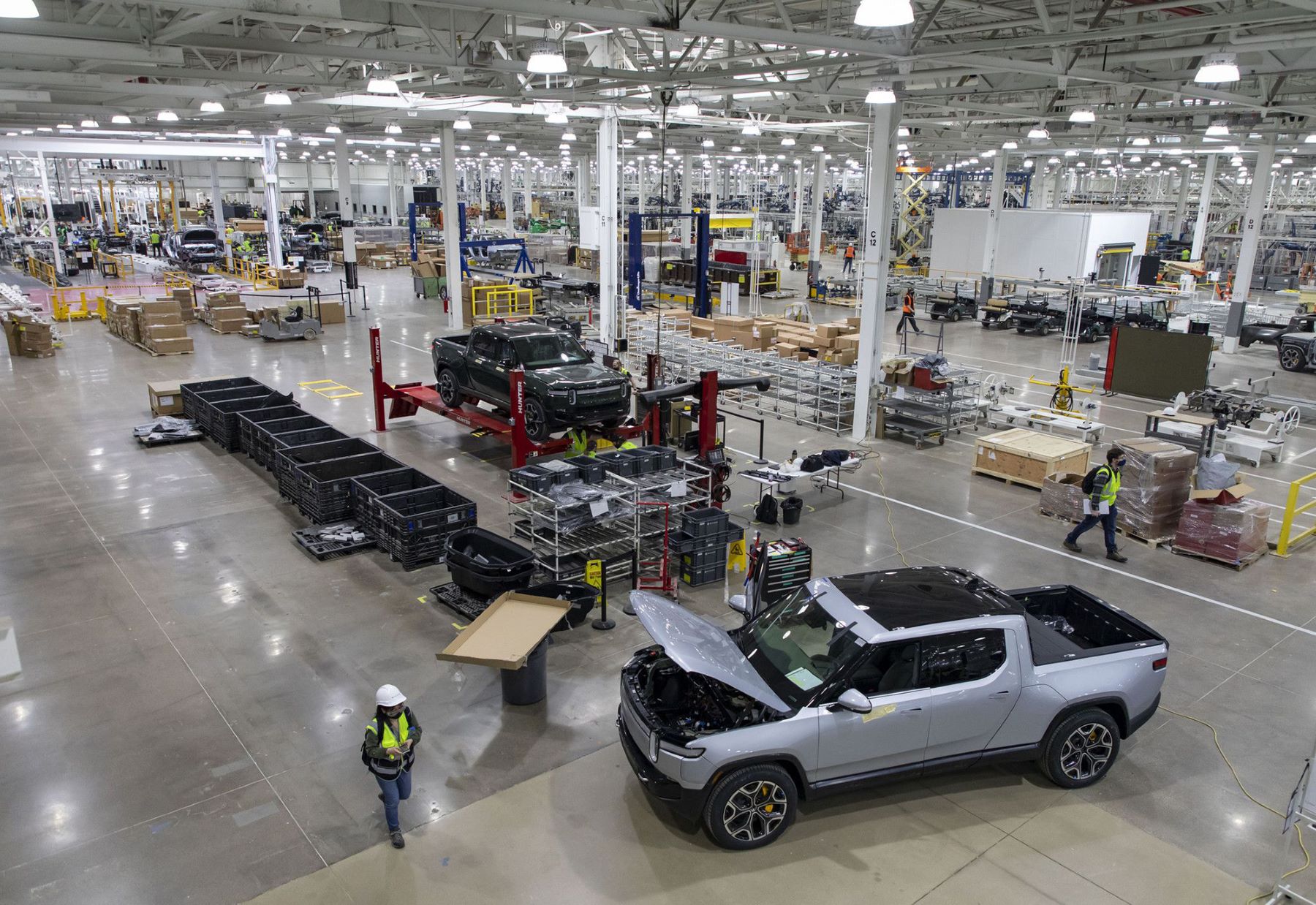 A Rivian plant production in Normal, Illinois, before the announcement of a second plant location in Georgia
