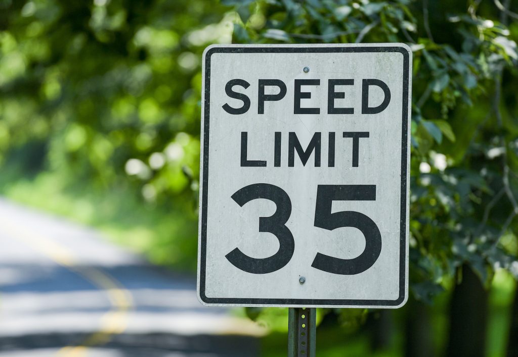 A 35 mph speed limit sign.