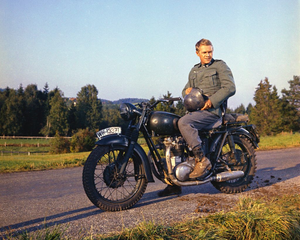 Still of Steve McQueen's motorcycle in The Great Escape
