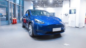 This blue Tesla Model 3 is one of the vehicles you can't purchase at the end of a new lease term.