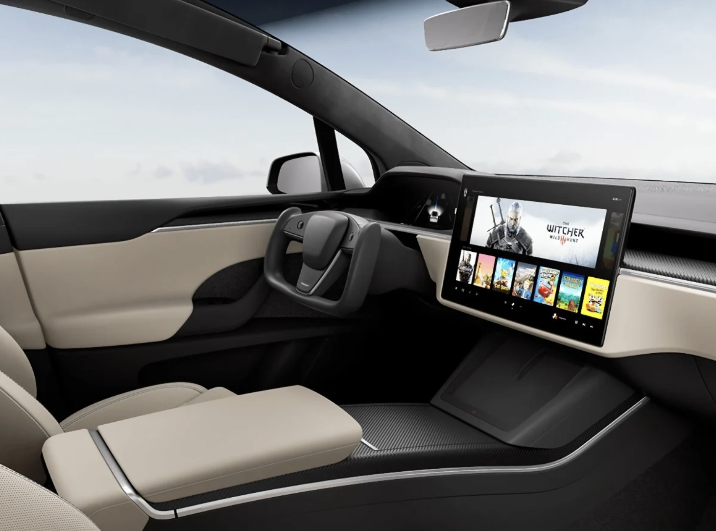 The Tesla Model X dash and yoke steering wheel