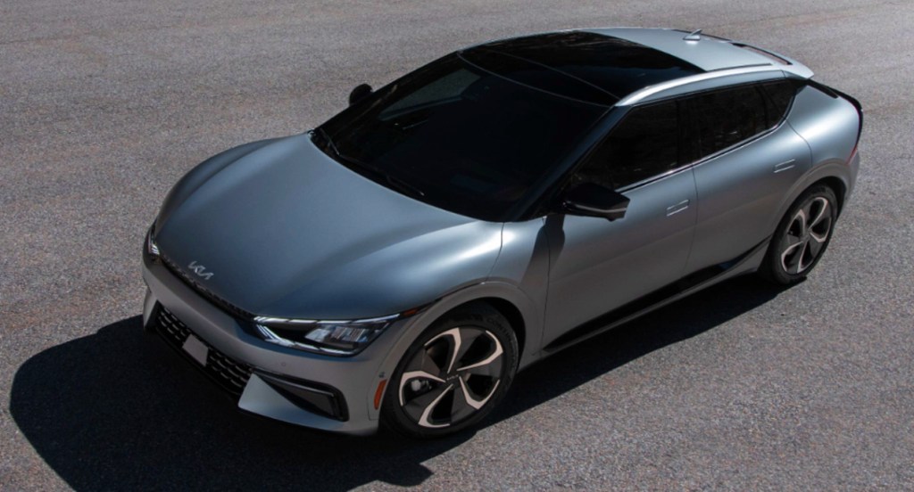 A gray 202 Kia EV6 electric SUV is parked.