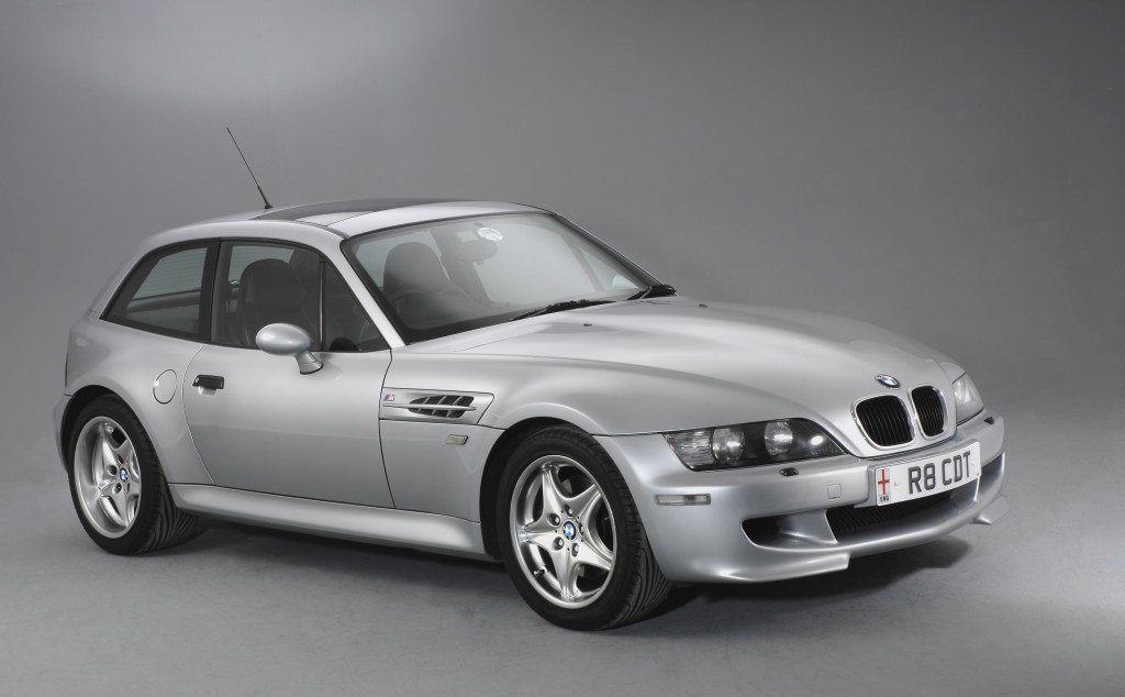 A silver 1998 BMW Z3 M Coupe