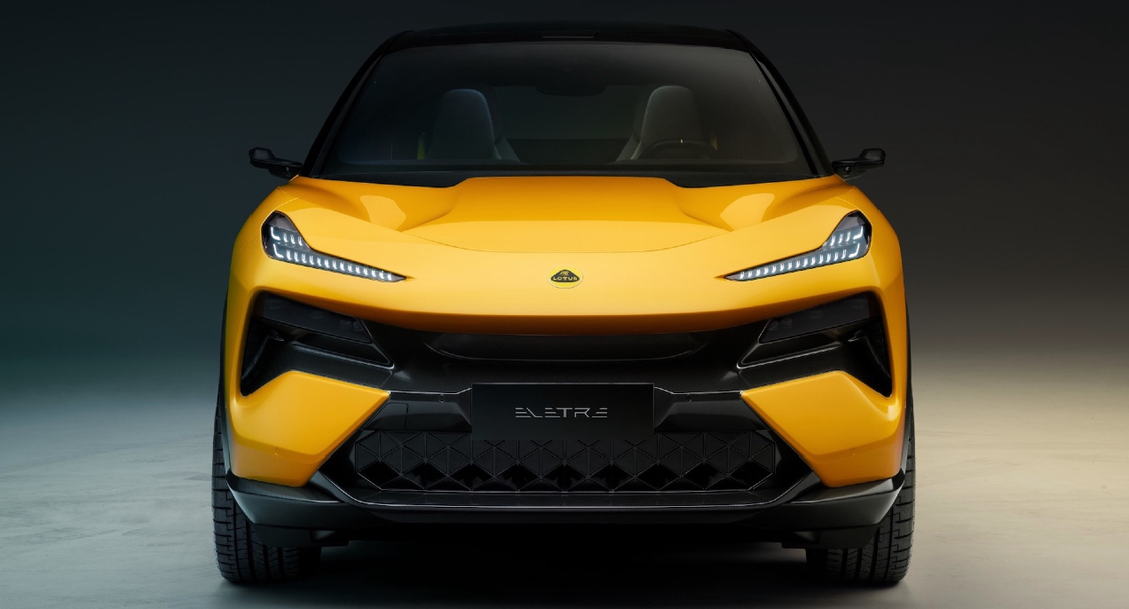 A yellow Lotus Eletre EV electric SUV.