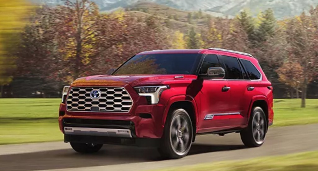 A red Toyota Sequoia SUV.