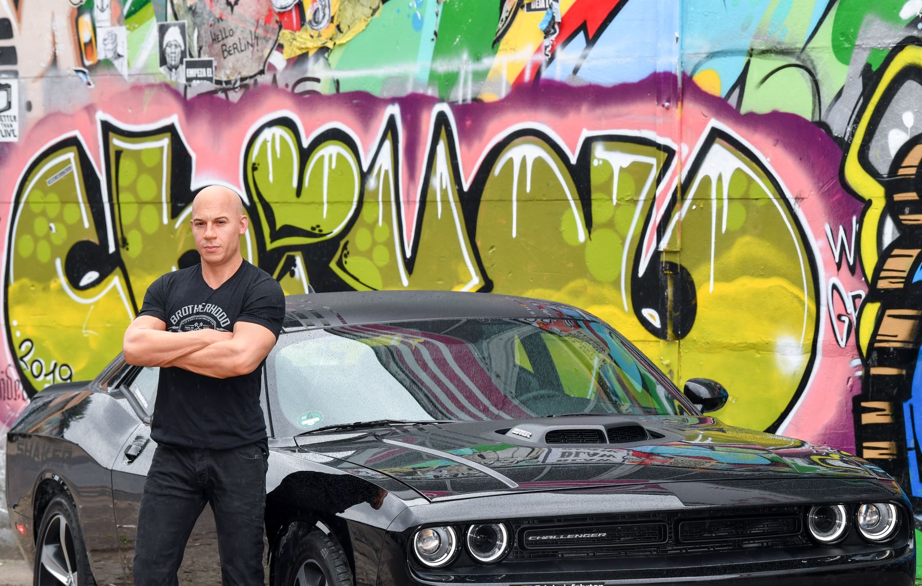 A wax Vin Diesel with his 'Fast & Furious' Dodge Challenger muscle car seen at Madame Tussauds in Berlin, Germany