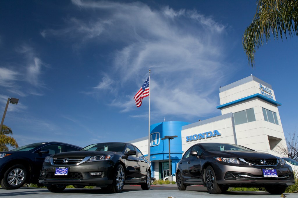 A new car lot at a Honda dealership
