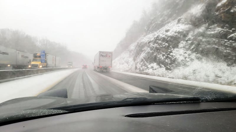 Corvette Jonathon Ramsey driving on snowy highway