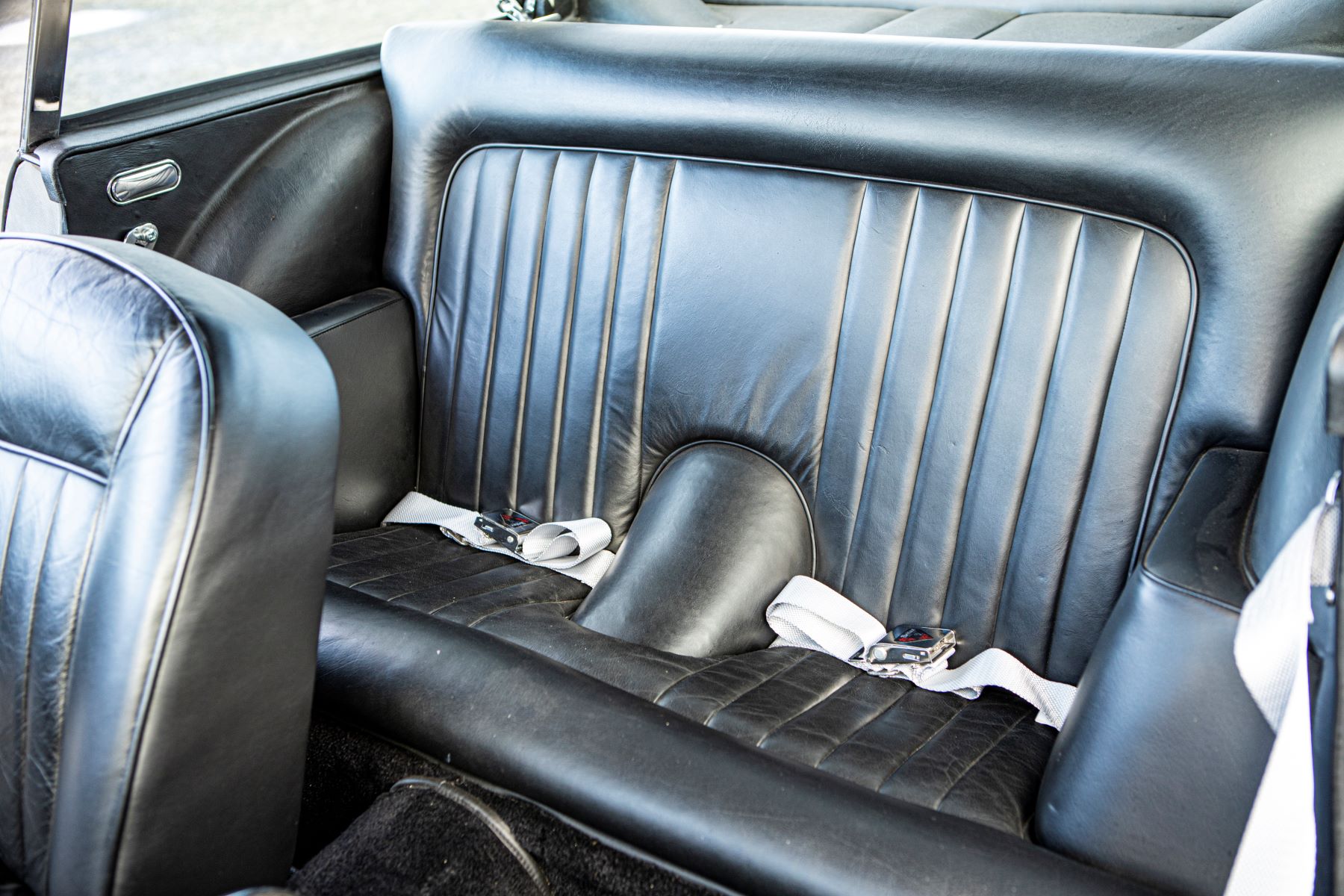 Rear seat upholstery of a 1965 Aston Martin DB5 from the National Motor Museum