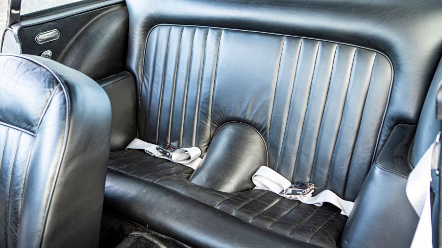 Rear seat upholstery of a 1965 Aston Martin DB5 from the National Motor Museum