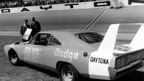 1969 Dodge charger Daytona DC-93 rear 3/4 at Talladega, first car to hit 200 MPH