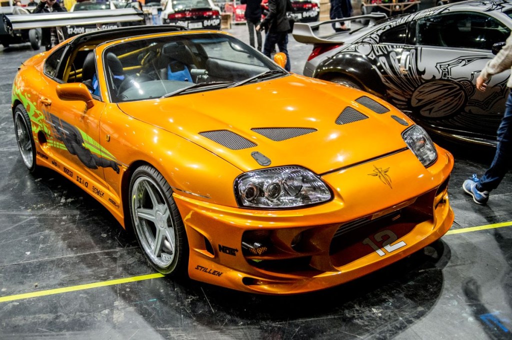 Yellow 1994 Toyota Supra classic sports car from the first Fast and Furious movie