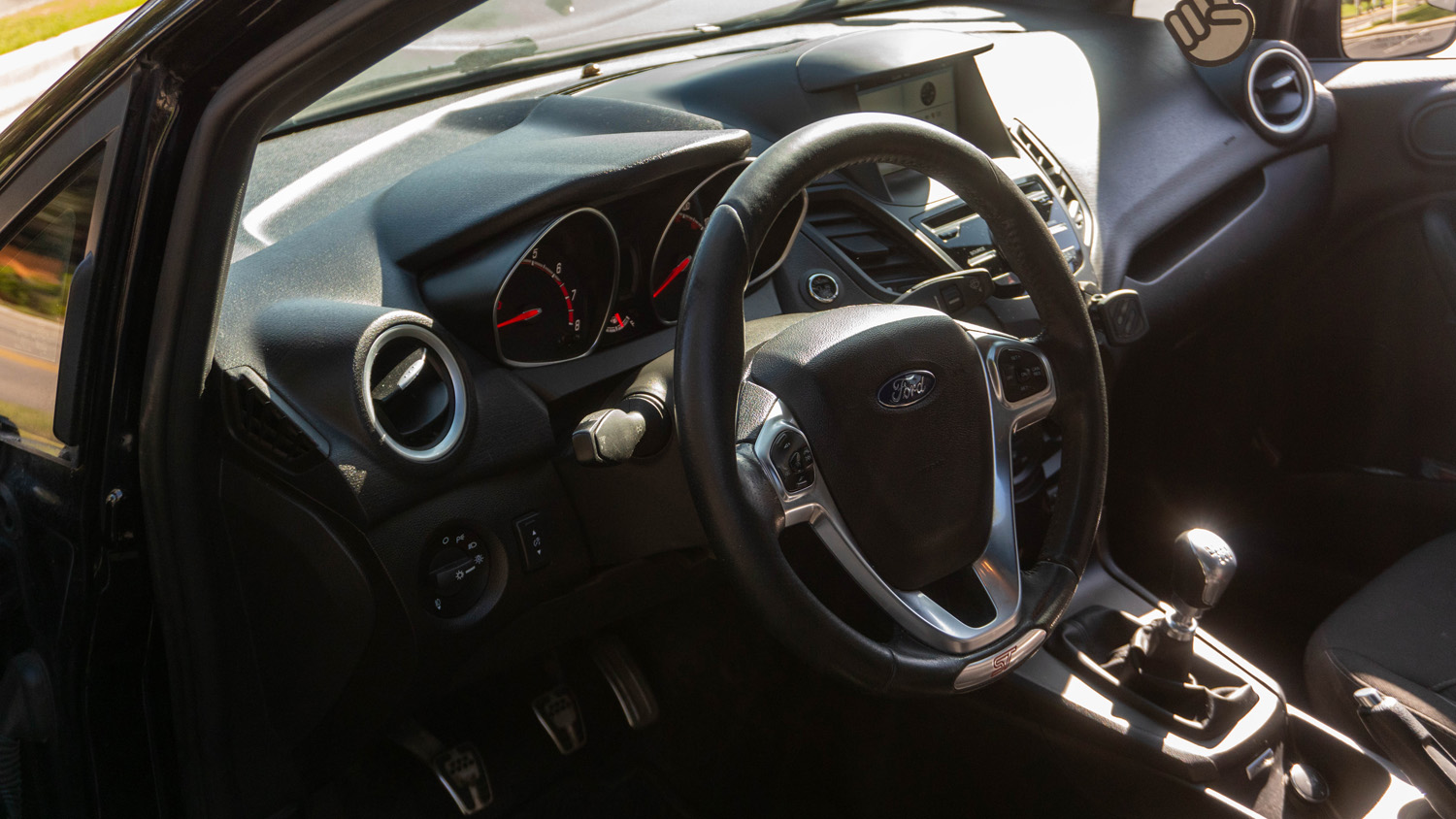 Black interior of 2016 Ford Fiesta ST with 147,000 miles