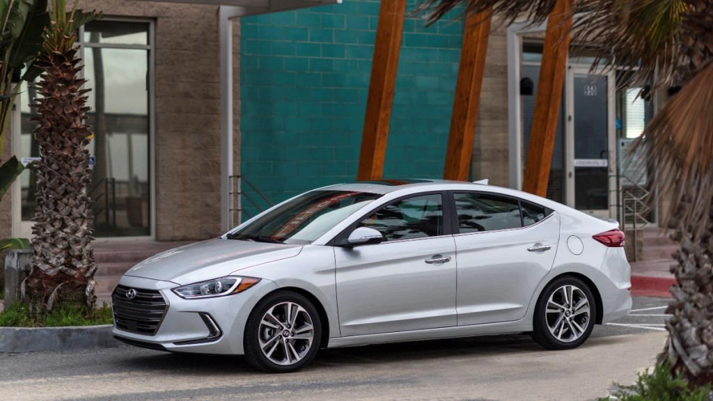 the stylish and modern exterior of a 2018 hyundai elantra, one of the best looking used sedans