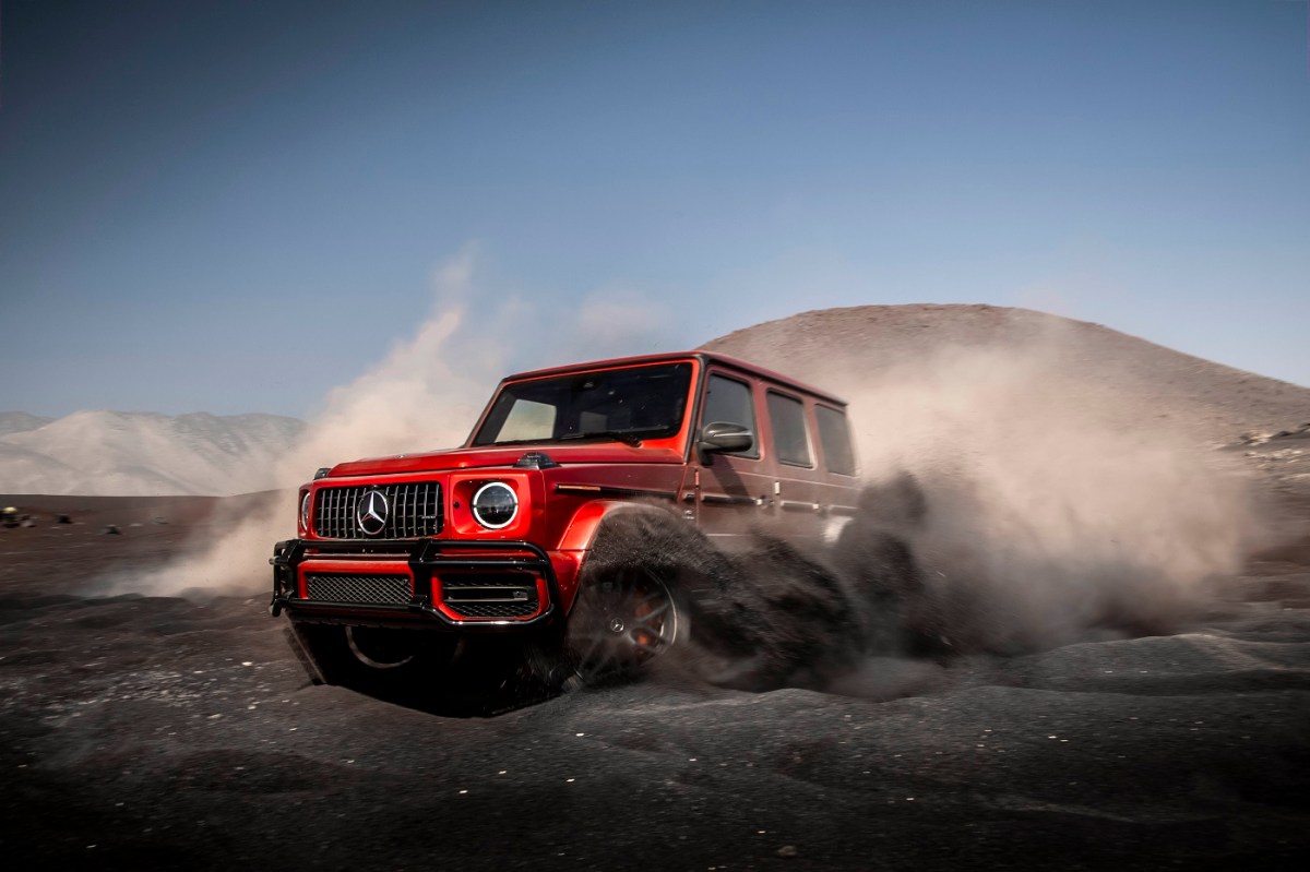 a red g-wagon on the ground