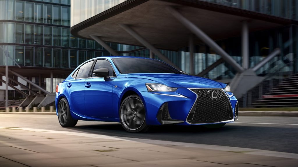 a blue 2020 lexus zooms along a journey showing its good performance