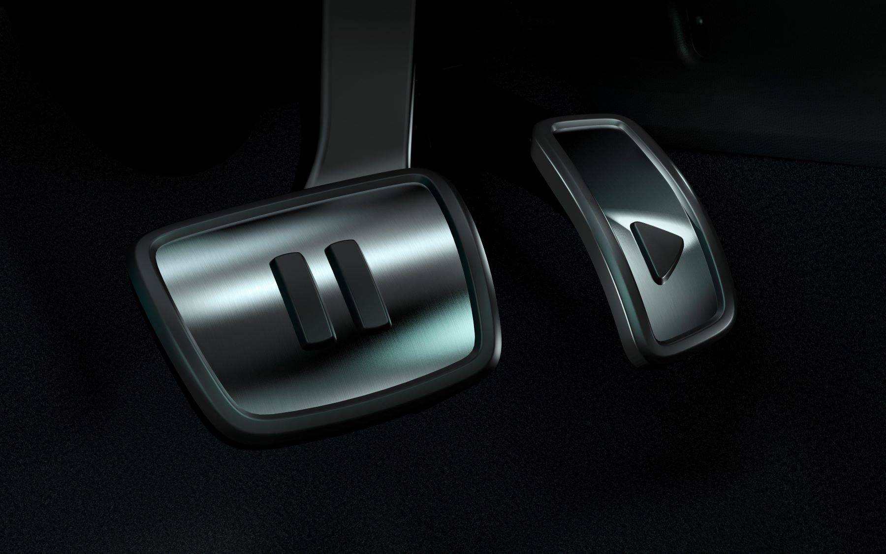 2021 Volkswagen ID.4 pedals with 'Pause' and 'Play' symbols