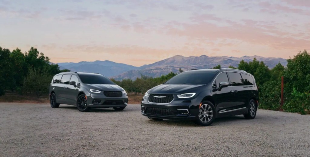 2 2022 Chrysler Pacifica minivans. The name will be used for an electric minivan coming soon. 