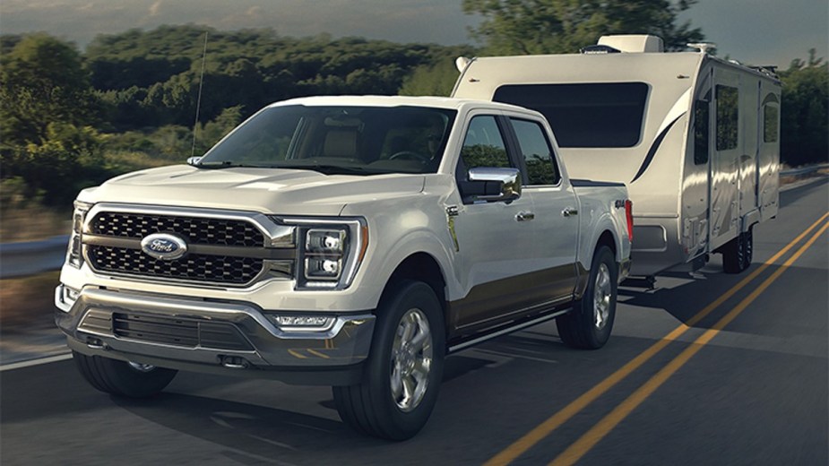 2022 Ford F-150 towing a trailer on the highway