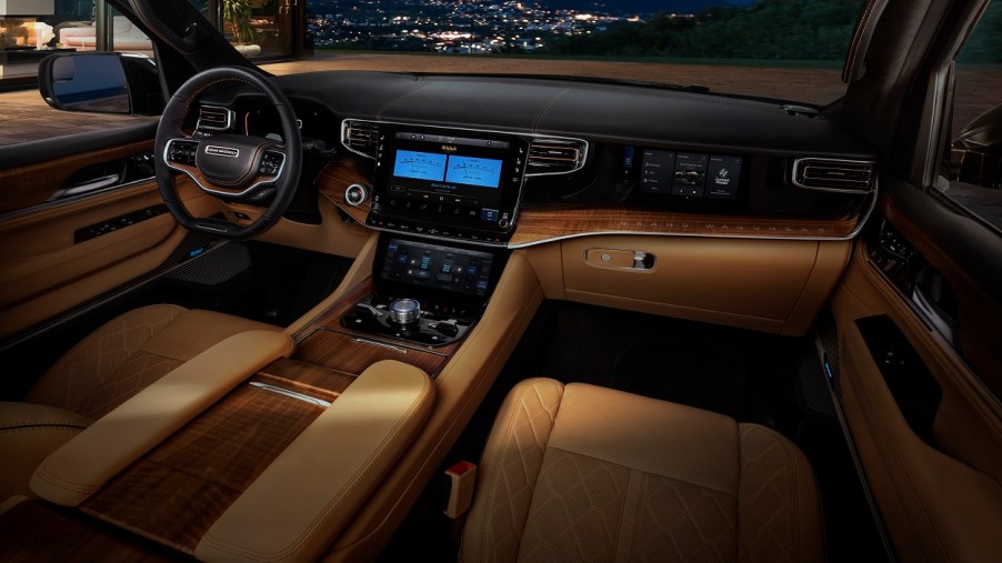 The 2022 Jeep Grand Wagoneer interior in brown