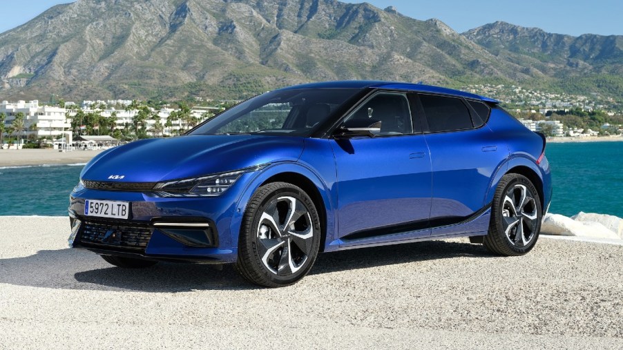 This blue 2022 Kia EV6 could be the sporty electric SUV you love to drive.