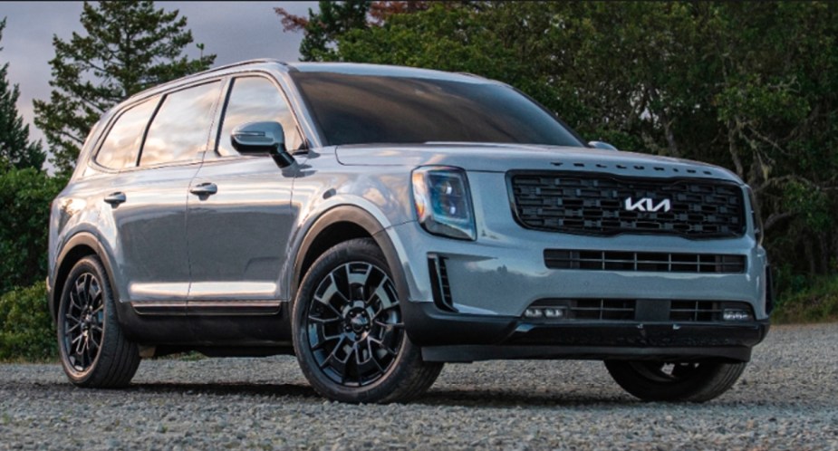 A gray 2022 Kia Telluride is parked outdoors. 