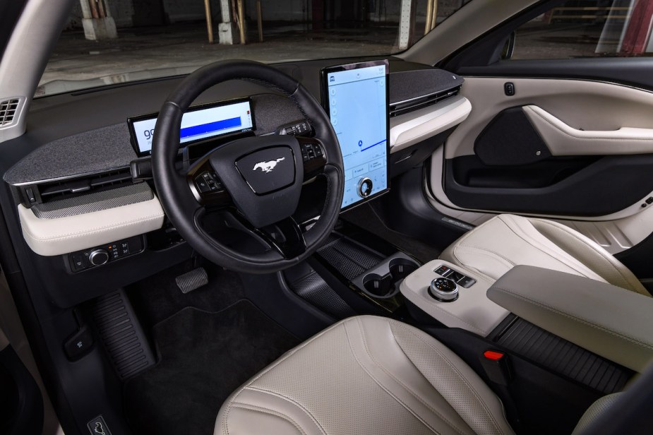 2022 Mustang Mach-E interior is dominated by two giant screens. 
