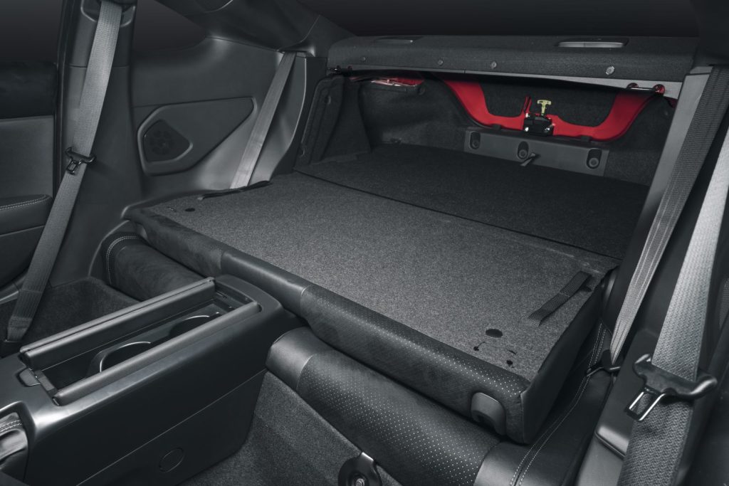 The rear seat back folds down to reveal more cargo space.