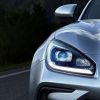 Close up of the front right headlight on a new Subaru BRZ. The BRZ is the only car to not offer Subaru all-wheel drive