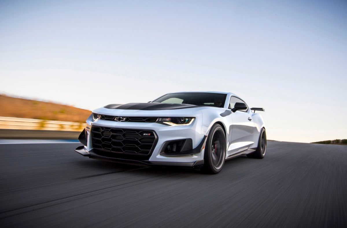 Silver 2022 Chevrolet Camaro sports car, a rival to the 2022 Ford Mustang