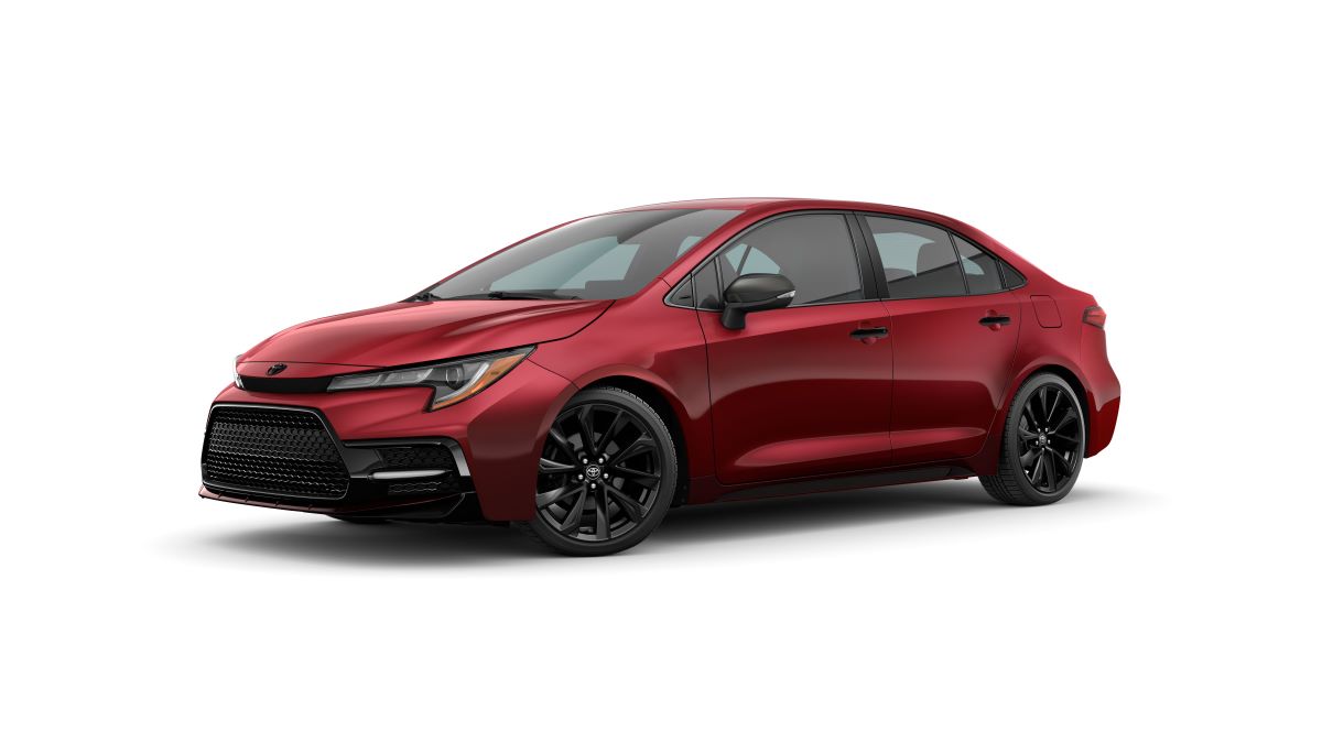 Red 2022 Toyota Corolla Nightshade Edition, a competitor to the 2022 Camry