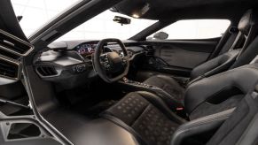 Black-on-black leather and sueded Ford GT interior. This is one of the Heritage Edition GT supercars with a special-edition interior