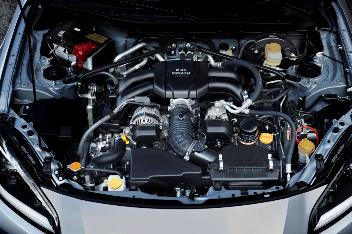 Engine bay of the 2022 Subaru BRZ Limited coupe
