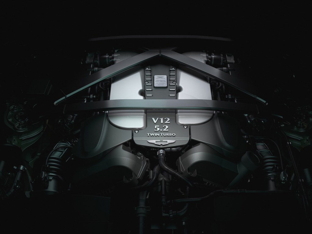 The 2023 Aston Martin V12 Vantage's 5.2-liter twin-turbocharged V12